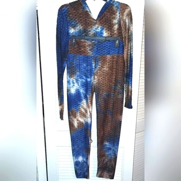 Women's Honeycomb Bubble Texture Tie Dye Butt Lift Activewear Sweatsuit Hooded M - Picture 7 of 10